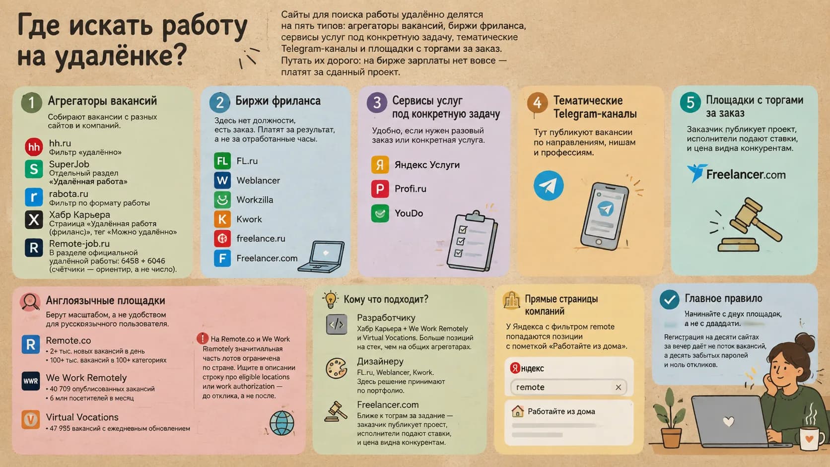 Сайты для поиска работы удалённо: где искать, как отсеивать пустышки и что делать новичку