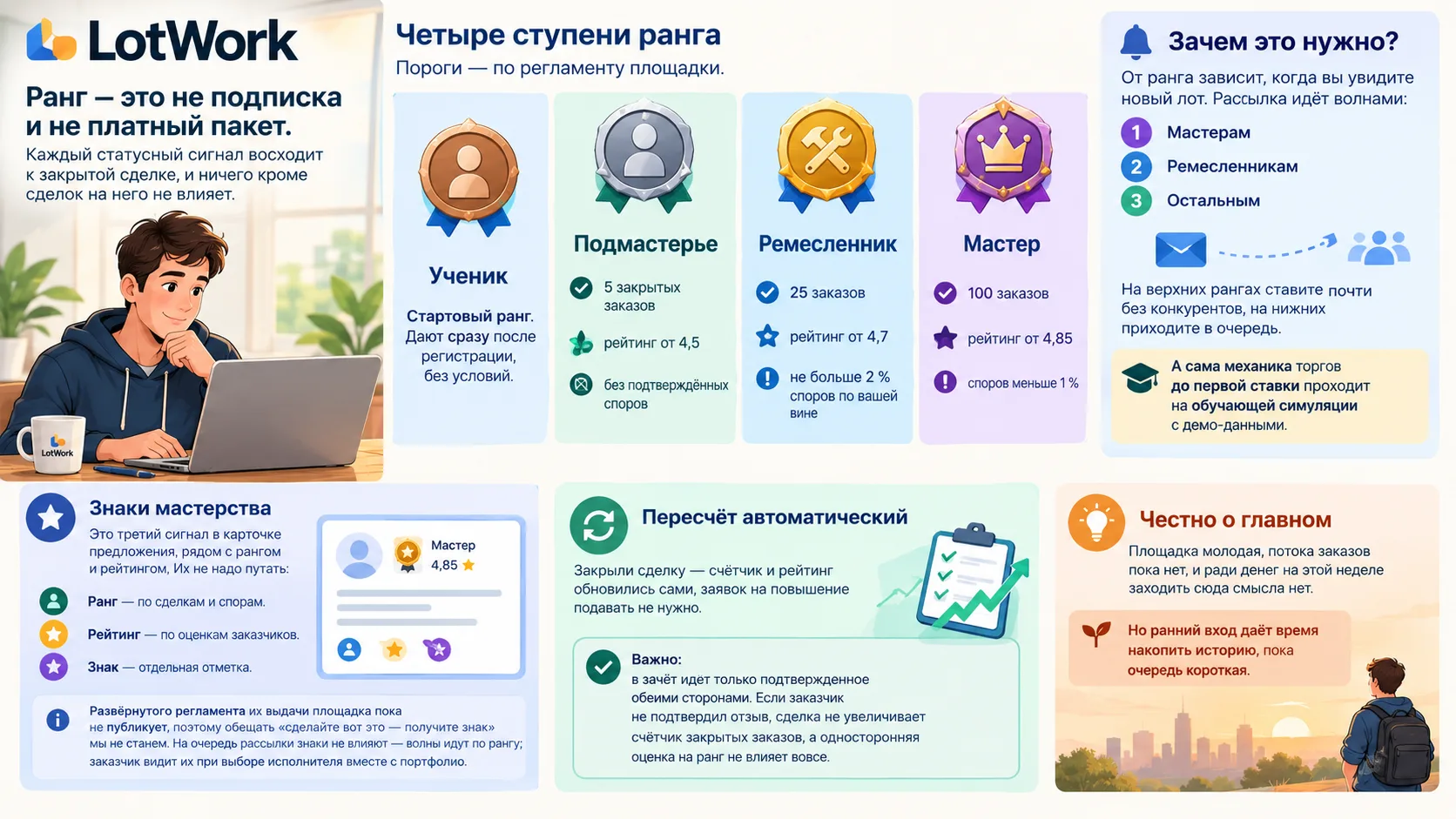 Как накопить репутацию с нуля: ранги, знаки мастерства и очередь на лоты