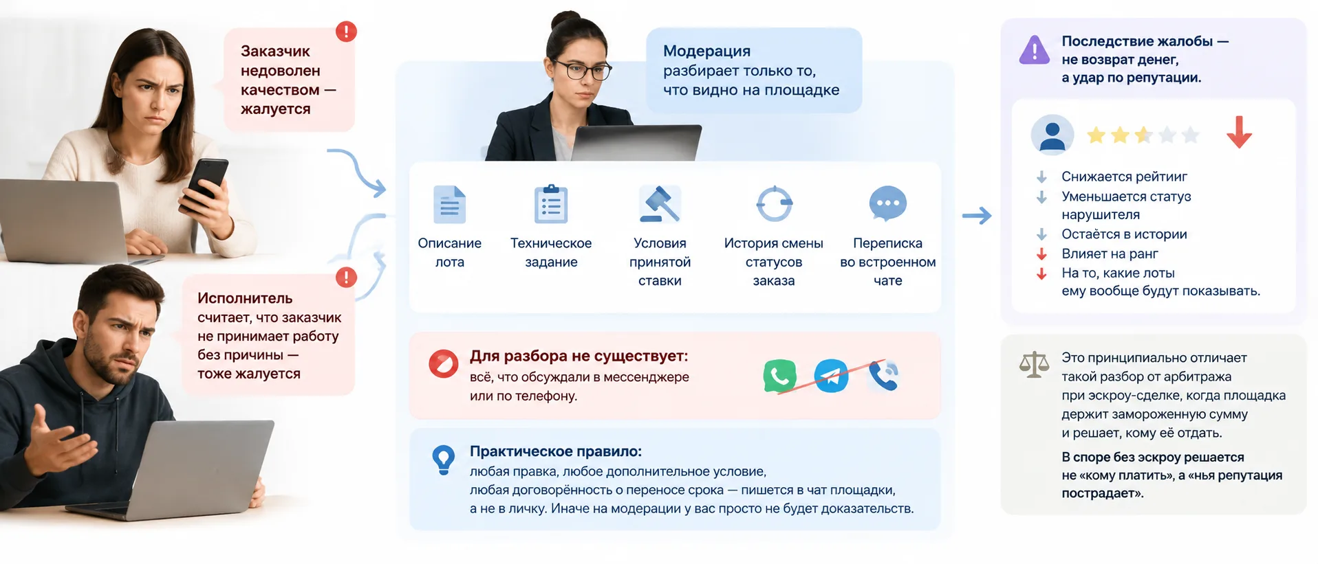 Что происходит при споре: жалоба, модерация и последствия